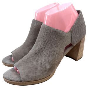 Eileen Fisher Milton Linen Suede Chunky Heel Peep Toe Heels Size 8.5